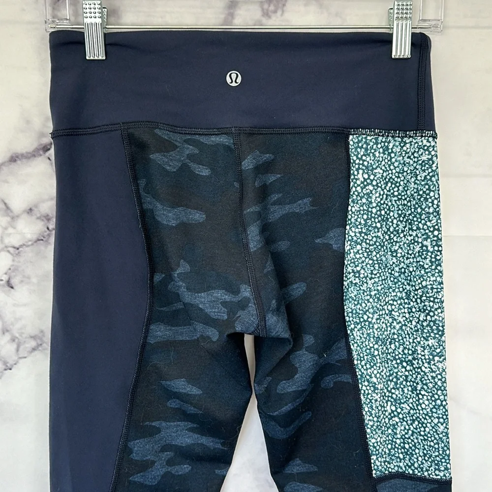 LULULEMON Wunder Under Pant Sashiko Inkwell Navy Blue Camo Size 6